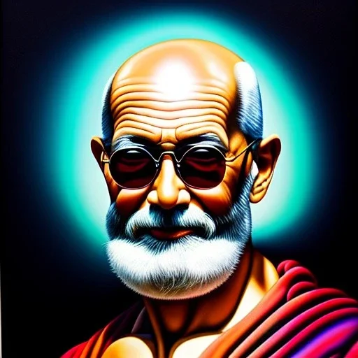 Ultra detailed fullbody Portrait in oil on canvas of Master Roshi ,extremely detailed digital painting, extremely detailed face,crystal clear Big glowing eyes, mystical colors ,perfectly centered image, perfect composition, rim light, beautiful lighting,masterpiece,8k, stunning scene, raytracing, anatomically correct, in the style of robert e howard and Wizyakuza and Ohrai Noriyoshi and Simon Bisley and uncannyknack