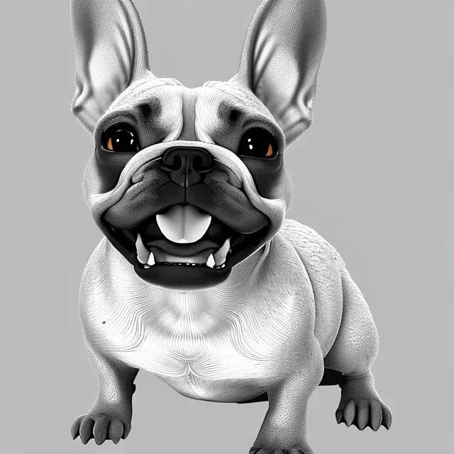 a detailed illustration of a french bulldog, phoenix bird wallpaper, luminescent body, full body, symmetrical body, realistic, glowing muscles, sharp focus, meticulously detailed, soft evening sky, 64k