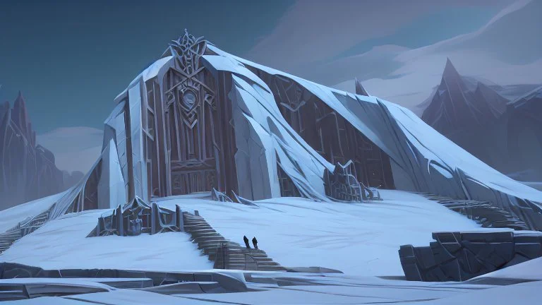 Rising before you is a six-hundred-foot-tall mountain of glacial ice, its peak carved to resemble a gigantic skull wearing a crown. Weaving up the mountain's southern slope are enormous stairs hewn from the ice. These steps, which extend from the base of the mountain to the base of the fortress, were clearly made for giants.