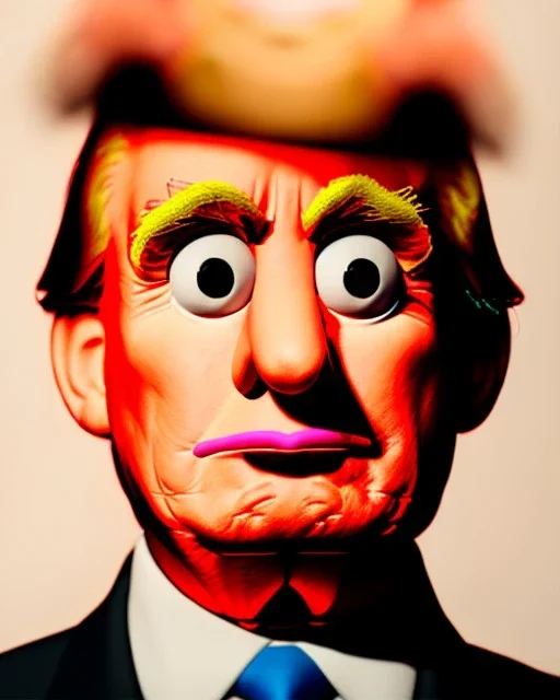 Portrait, Donald trump muppet, unreal engine 5, god lights, Sesame Street style, retro style, ray tracing, RTX, lumen lighting, ultra detail, volumetric lighting, 3d.