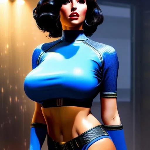 Drawing of beautiful face,'beautiful,Busty fit Sexy Vault Woman- Fallout 4 ',intense stare, ancient blue skintight suit, balanciaga fashion clothe painting by gaston bussiere, greg rutkowski, yoji shinkawa, yoshitaka amano, tsutomu nihei, donato giancola, tim hildebrandt,KyuYong Eom,Ren Wei Pan Oil on canvas, cinematic composition, extreme detail,fit full head inside picture,16k