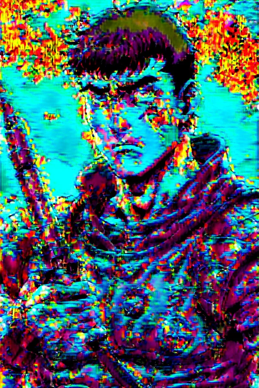 Guts from Berserk holds a revolver gun to his head.