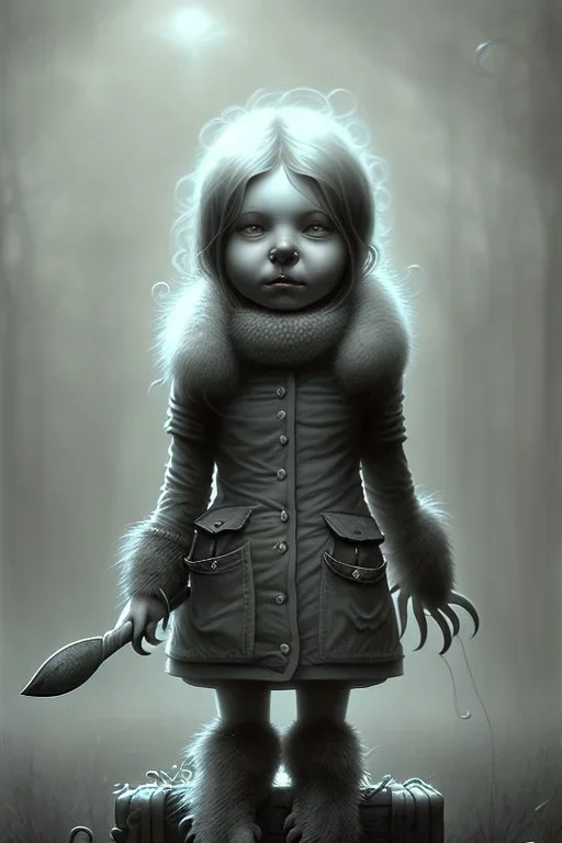 cute girl and litlle monster, Style John Kenn Mortensen,