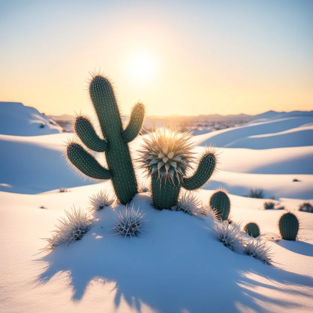 [big hug] an unusual friendship blossomed. Amidst the stark contrast of frozen tundra and scorching dunes, a lone cactus stood tall, its spiky arms outstretched in an embrace around a snowman, his icy form melting under the blazing sun.