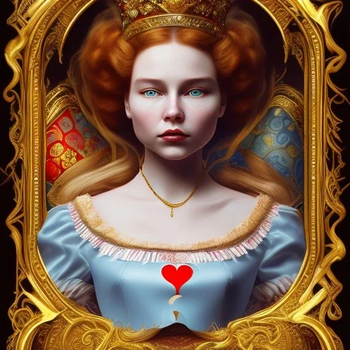 "Queen of Hearts" book young man character of "Alice in the wonderland". Fat,Detailed face, detailed eyes, Realistic lighting,elegant dress,sarcastic smile,.behance contest winner, generative art, baroque, intricate patterns, fractalism, movie still, cartoon.style by Disney,Chie Yoshii,earnst haeckel,james jean.