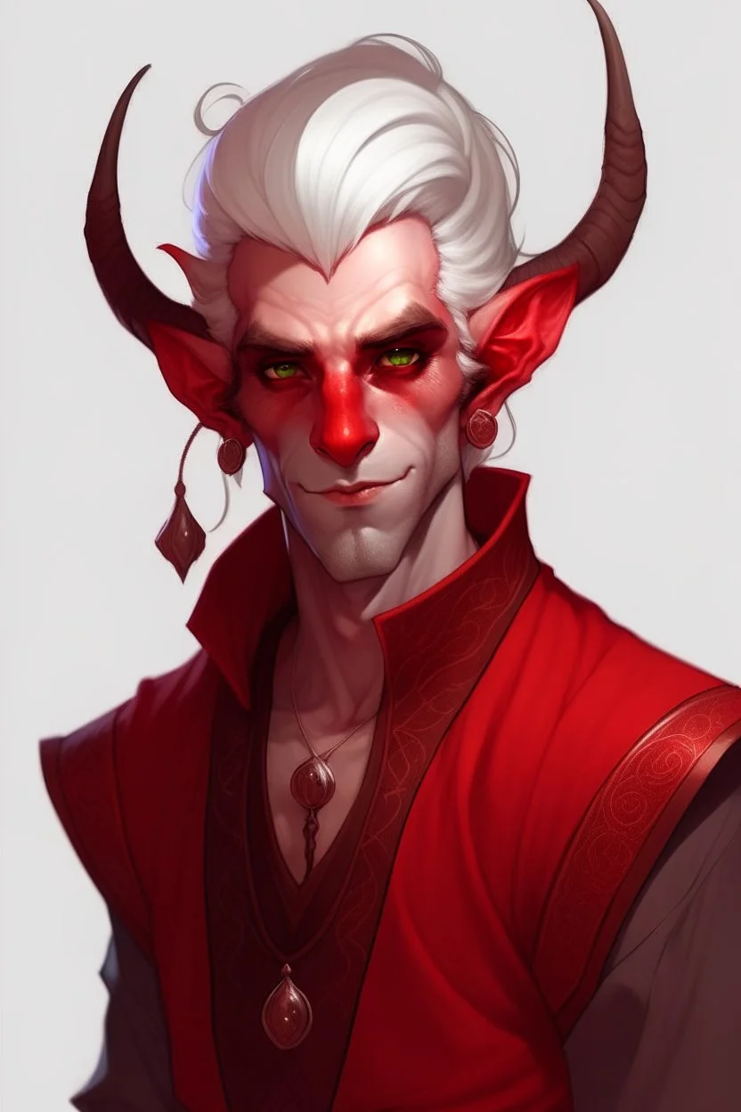 poor male red tiefling white hair dnd