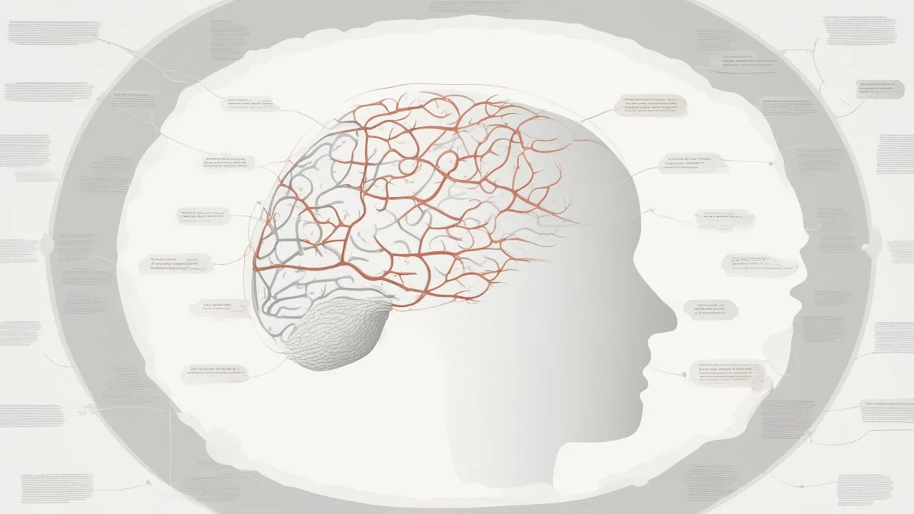 "The attached image illustrates the process of human thinking, with a simplified representation of the brain and neural cells interconnected with the concepts of thinking and decision-making. This image reflects the concept of the mental process and the role of the brain in it."