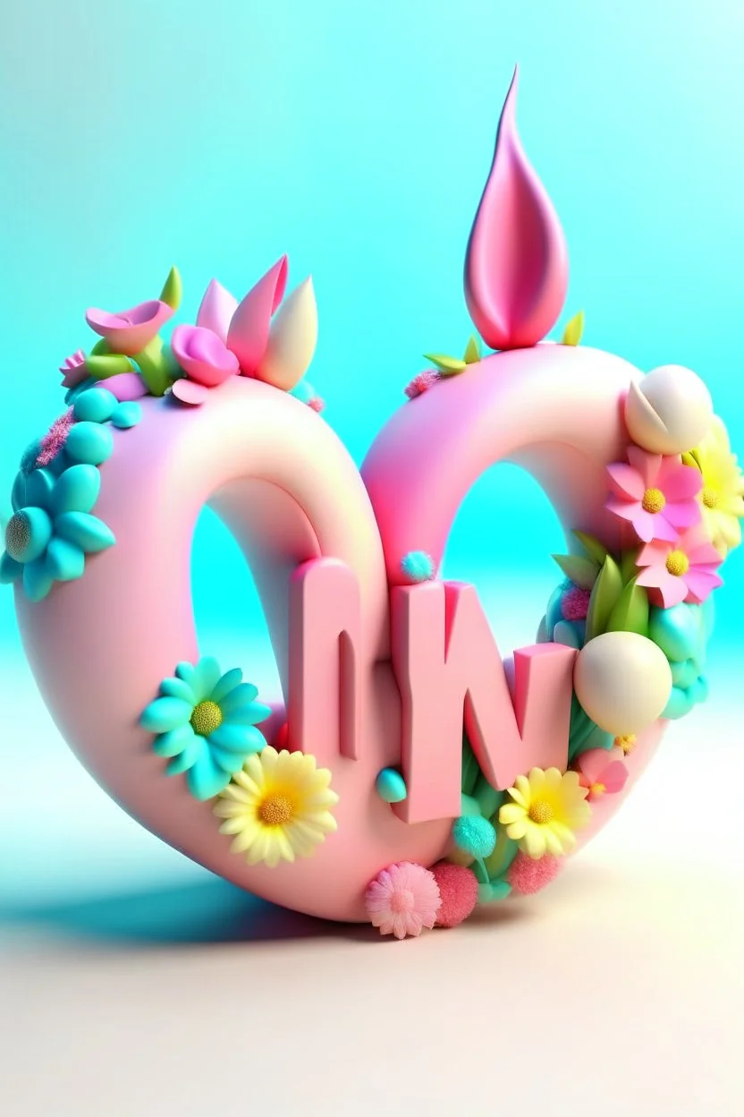 Text "Ailyn" in high definition, characterised in the style of Cute unicornio, pastel colour and flowers heart de colour png, illustration, fashion, 3d render, vibrant
