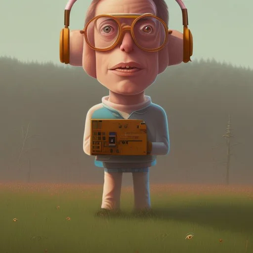 An awkward portrait of a nerd guy, cartoon style Simon Stålenhag