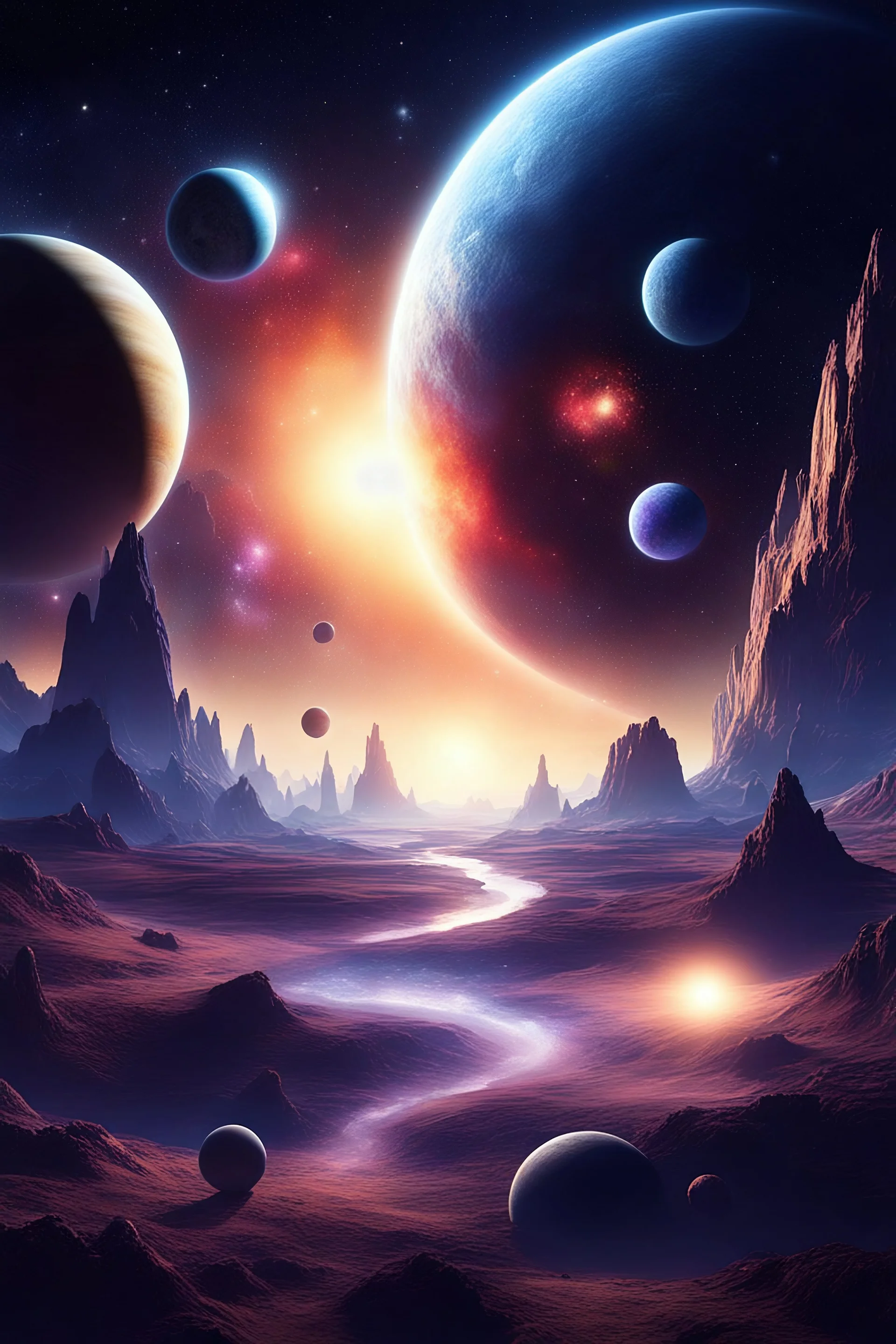 Beautiful Realm with planets and stars