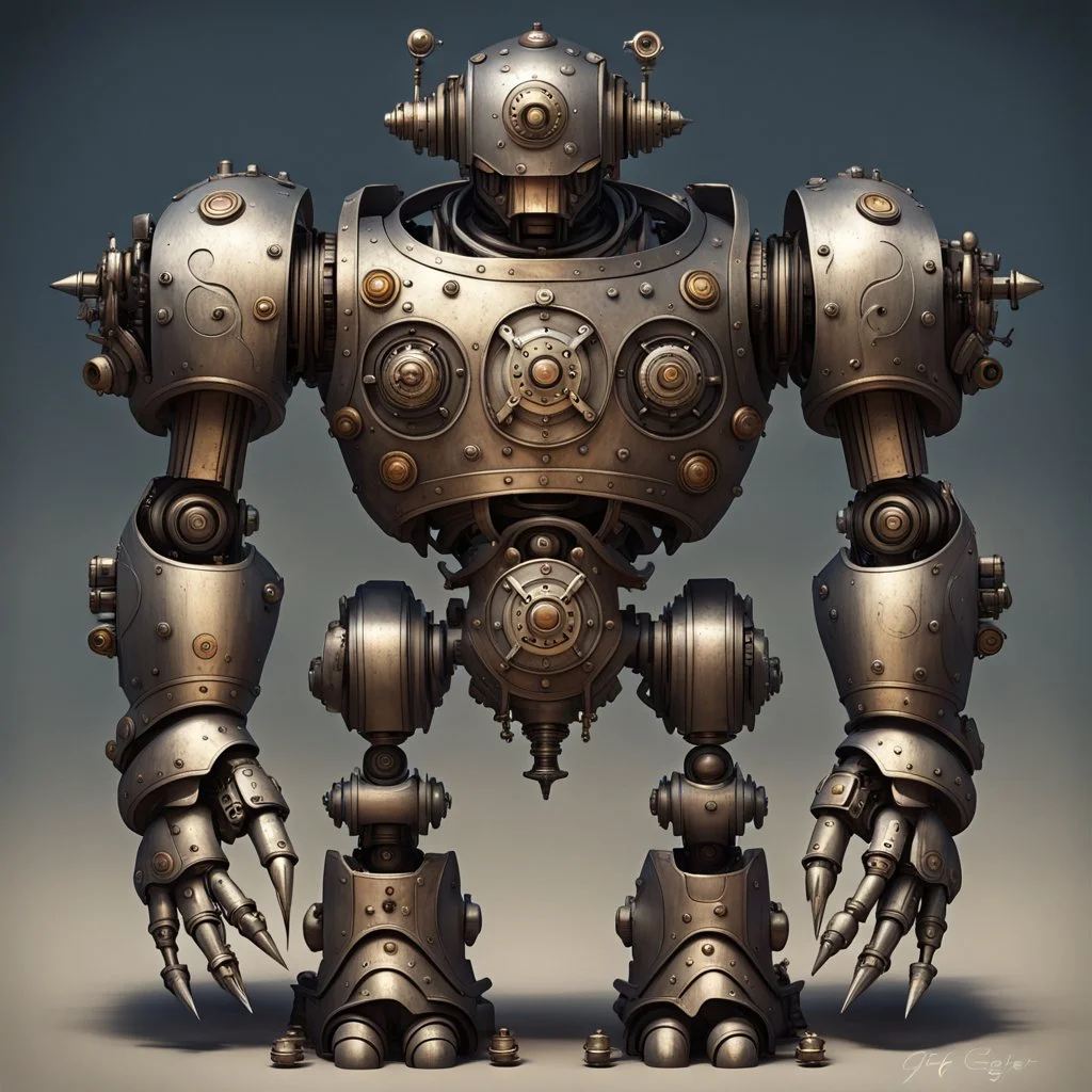 robot, metallic warden, medieval gearpunk, magicpunk, mechanical machinery, golem, HR Geiger style