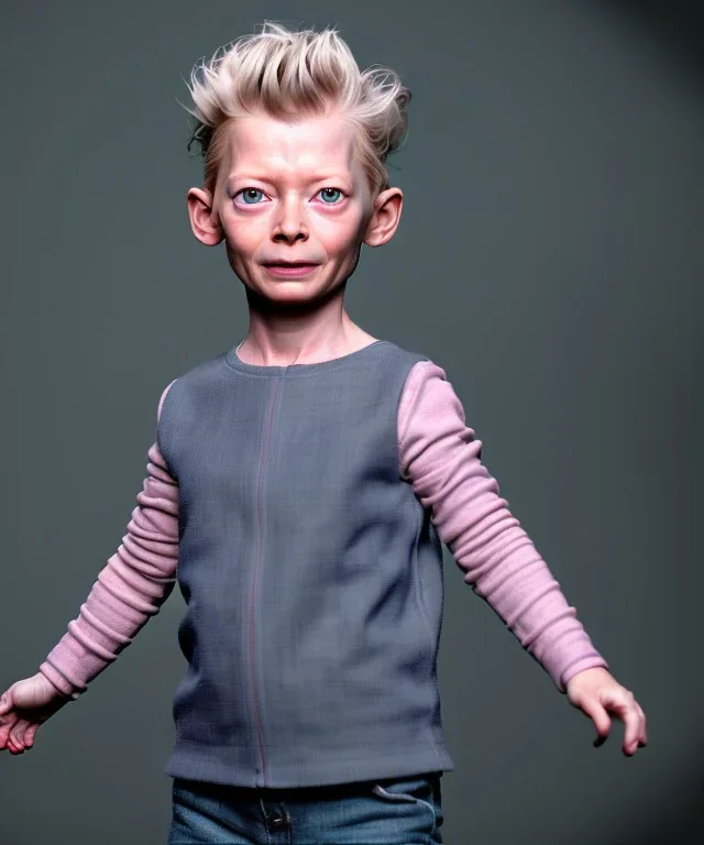 Tilda swinton toddler, full body, dramatic lighting, hyper realistic