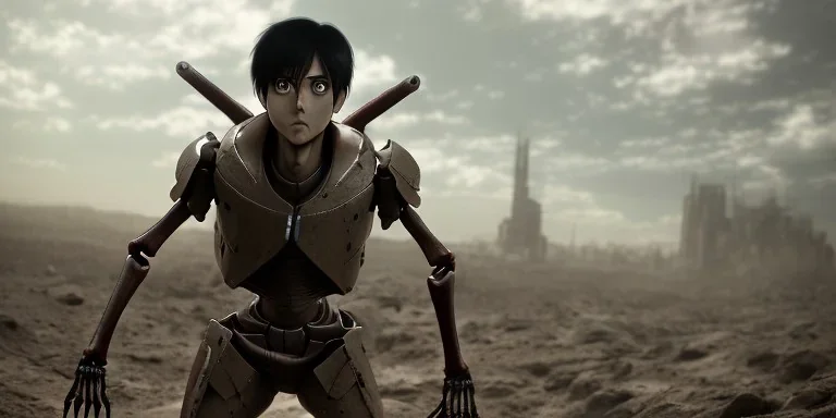 eren jäger, attack on titan, anime, 8k sharp, skeleton, titan, extremely detailed