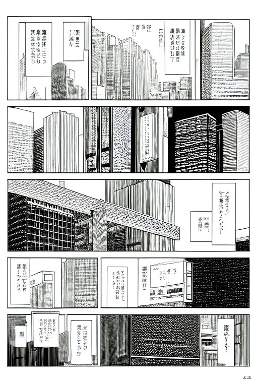 black vortex over Tokyo city, line arts, greyscale