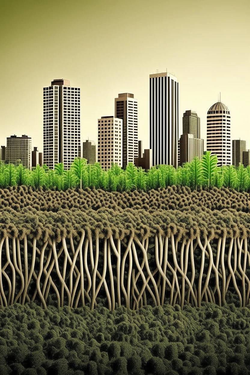 city growing from soil like plants