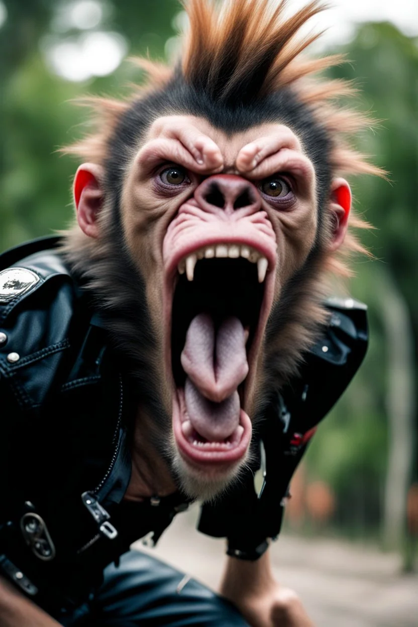 A very angry and bitter punk rocker tries to scream in his mobil very high and gets angry, howler monkeys