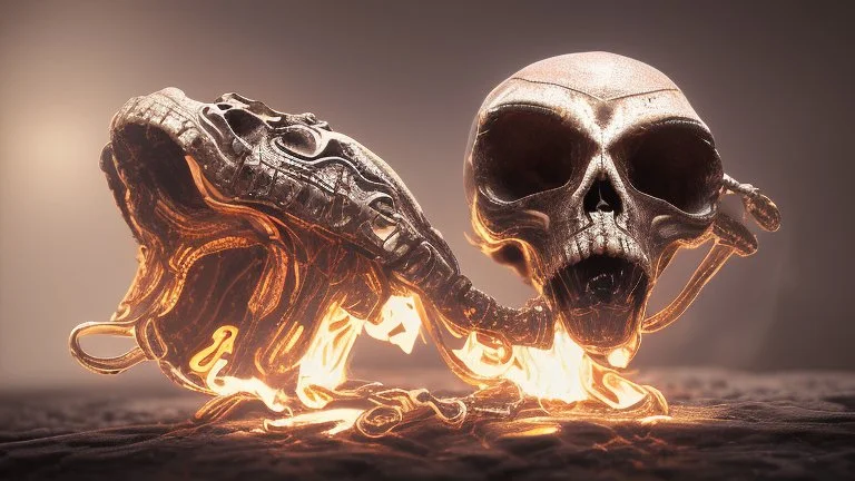 A beautiful highly detailed ornate intricate portrait of a flaming demon skull made of shiny obsidian glass :: reflective, glassy :: subtractive lighting, backlit :: by John William Waterhouse, Greg Rutkowski, HR Giger :: hyperrealistic, hyper detailed, photorealistic :: epic, incredible composition, amazing depth, meticulously composed, 16k resolution concept art :: fantasy magazine cover art