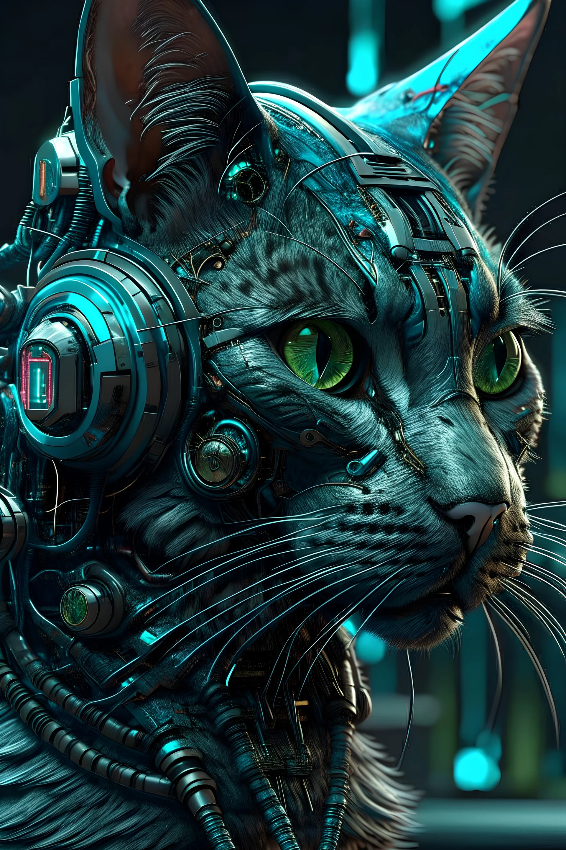 cyberpunk realistic cat hyper detailed