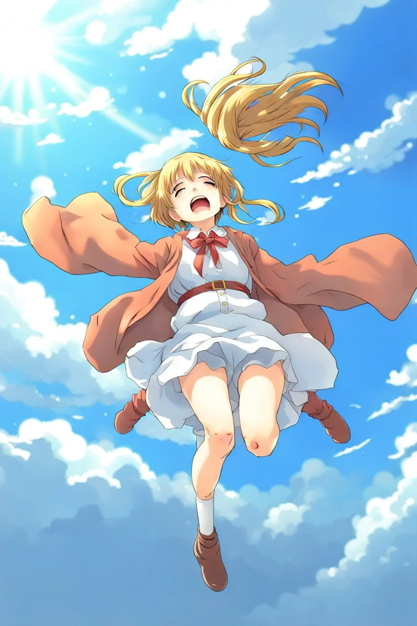 Girl fall from sky. Anime style