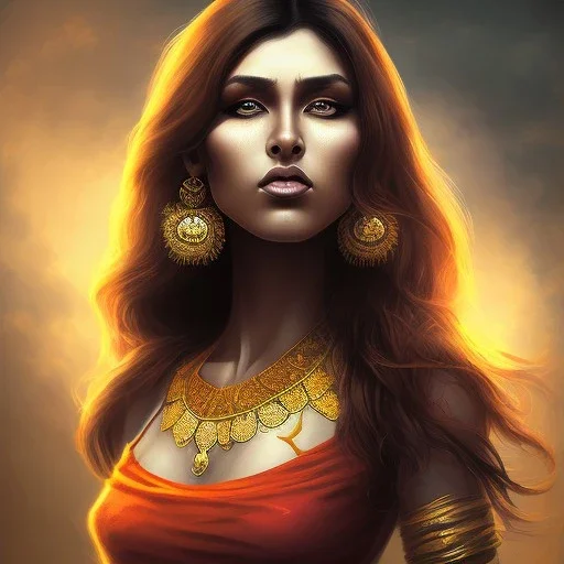 portrait, fantasy setting, woman, dark-skinned, indian