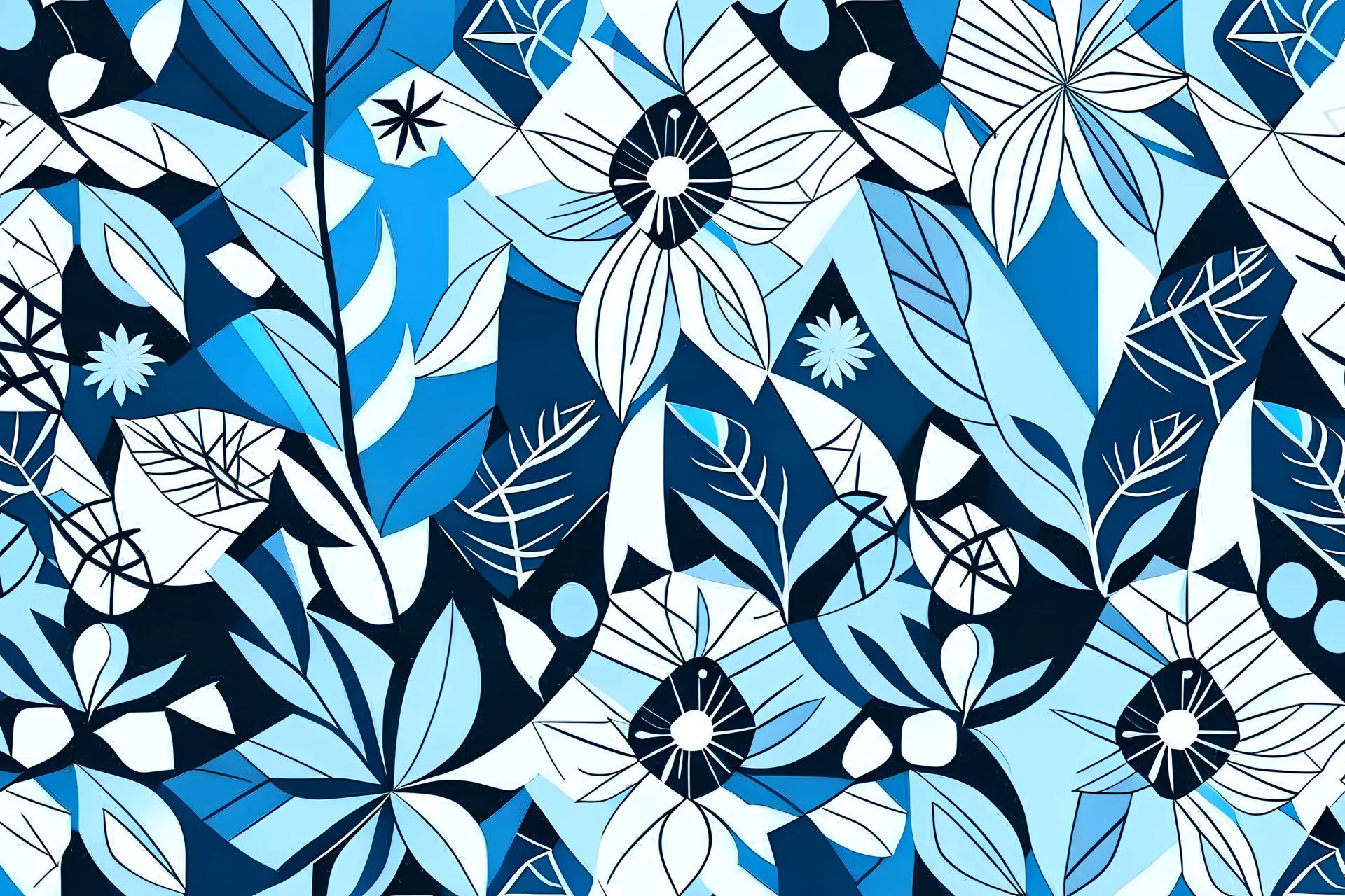 simple geometric monochromatic flowers and leaves