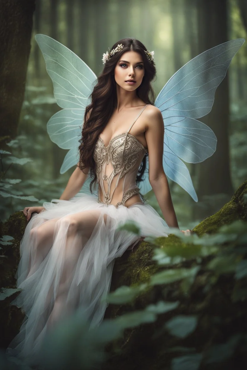 Photography Beautiful Lady fairy with wings straddle,background wonderland, panoramic shot ,portrait, epic fantasy