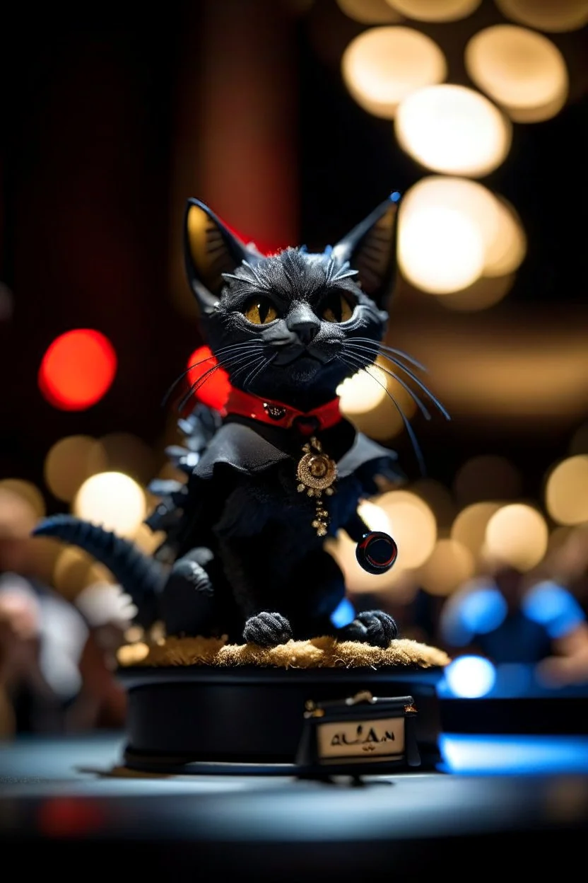 bat cat doll winning beauty contest in concert hall , photo-realistic, shot on Hasselblad h6d-400c, zeiss prime lens, bokeh like f/0.8, tilt-shift lens 8k, high detail, smooth render, down-light, unreal eng