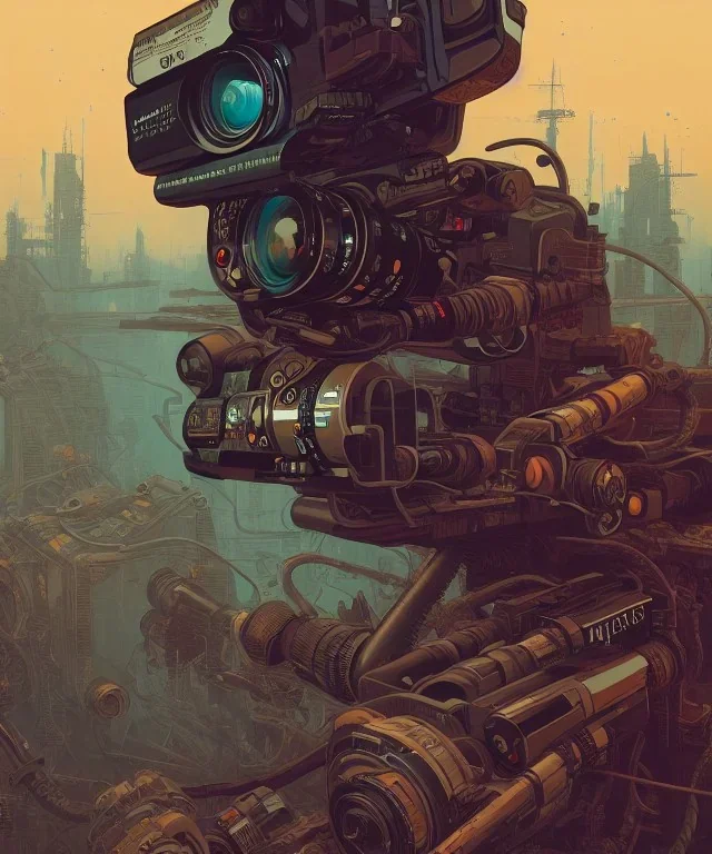 Camera., concept art, hyper detailed, asaf hanuka, dan mumford, kilian eng, post-apocalyptic, oil on canvas