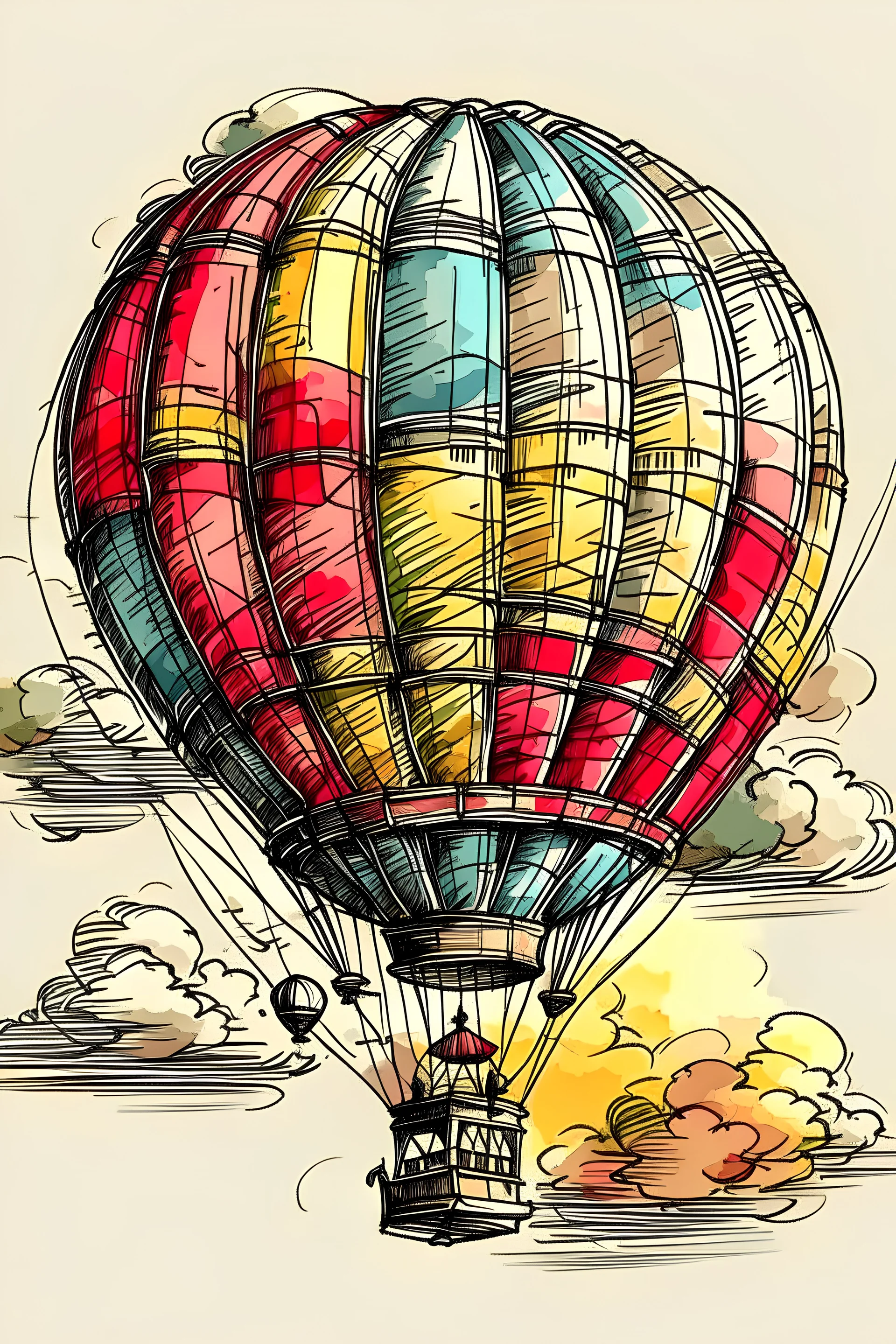 Hot air balloon, rough sketch colour