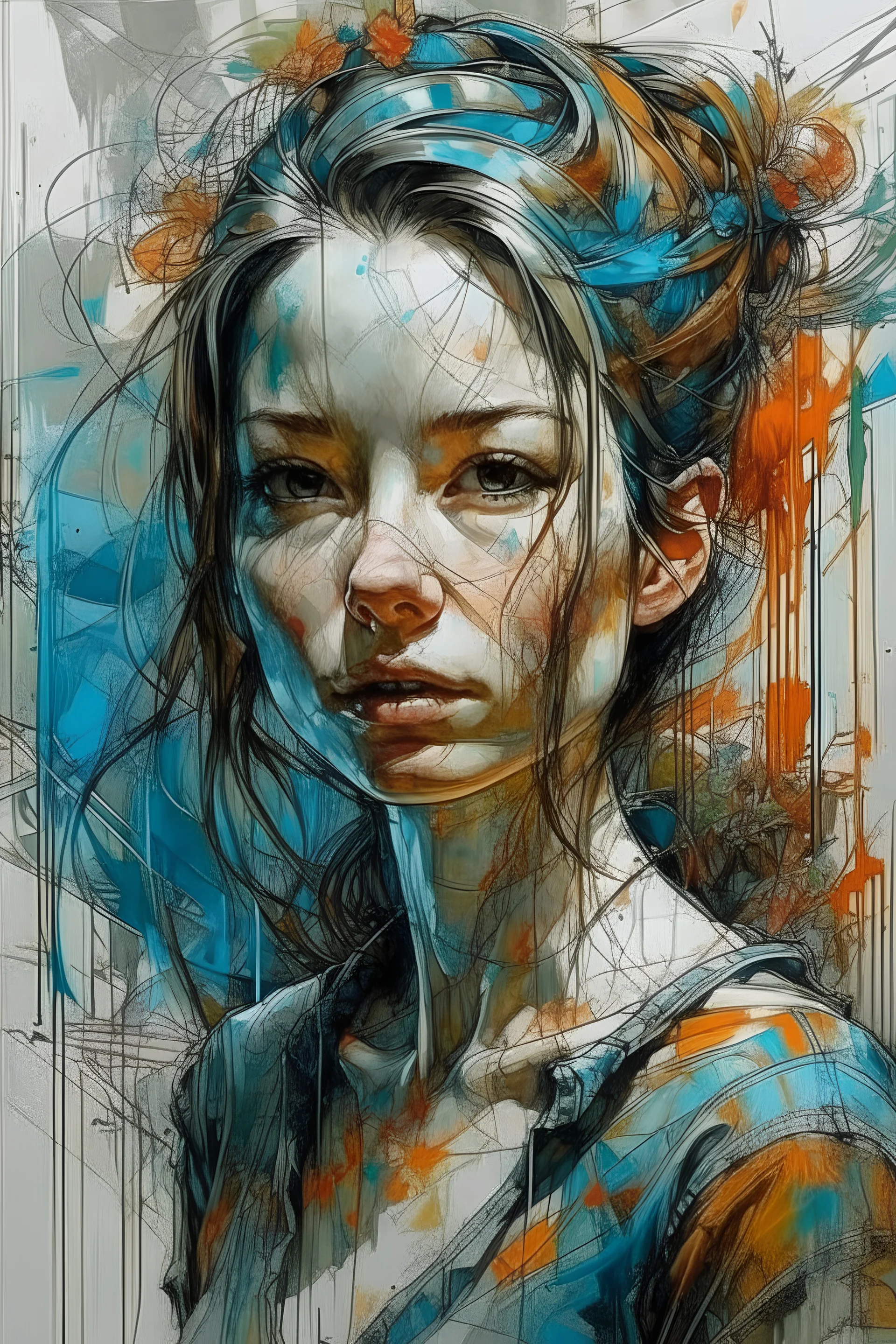 oil painting (medium), (carne griffiths:1.3), (yuko shimizu:1.2) Perfect centralization, coelho (franco)de Donnie, Standing position, beleza abstrata, Centrado, looking at the camera, Facing the camera, nearing perfection, Dynamic, altamente detalhado, liso, foco nítido, 8k, high-definition resolution, illustration, arte de Carne Griffiths e Wadim Kashin, fundo branco