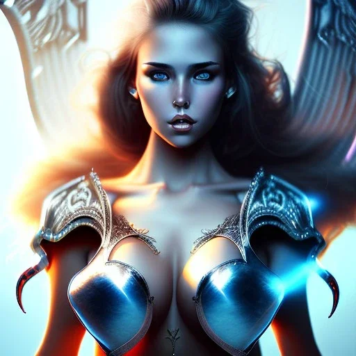 Epic full body picture portrait of busty atletic young beautiful Superwoman with greatsword Luis Royo styles