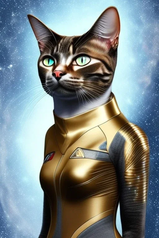 Portrait of a cat which is dressed like Seven of Nine Star Trek