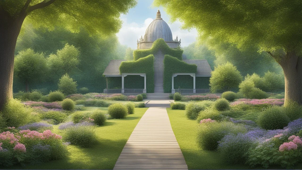 парк, зона озера, "царство водяного", Пешеходные дорожки — уютные тропинки по озеру, окруженные зеленью и цветами, которые ведут к различным уголкам "царства",