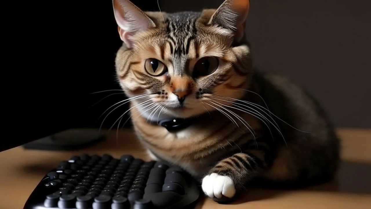 very clever cat with computer mouse