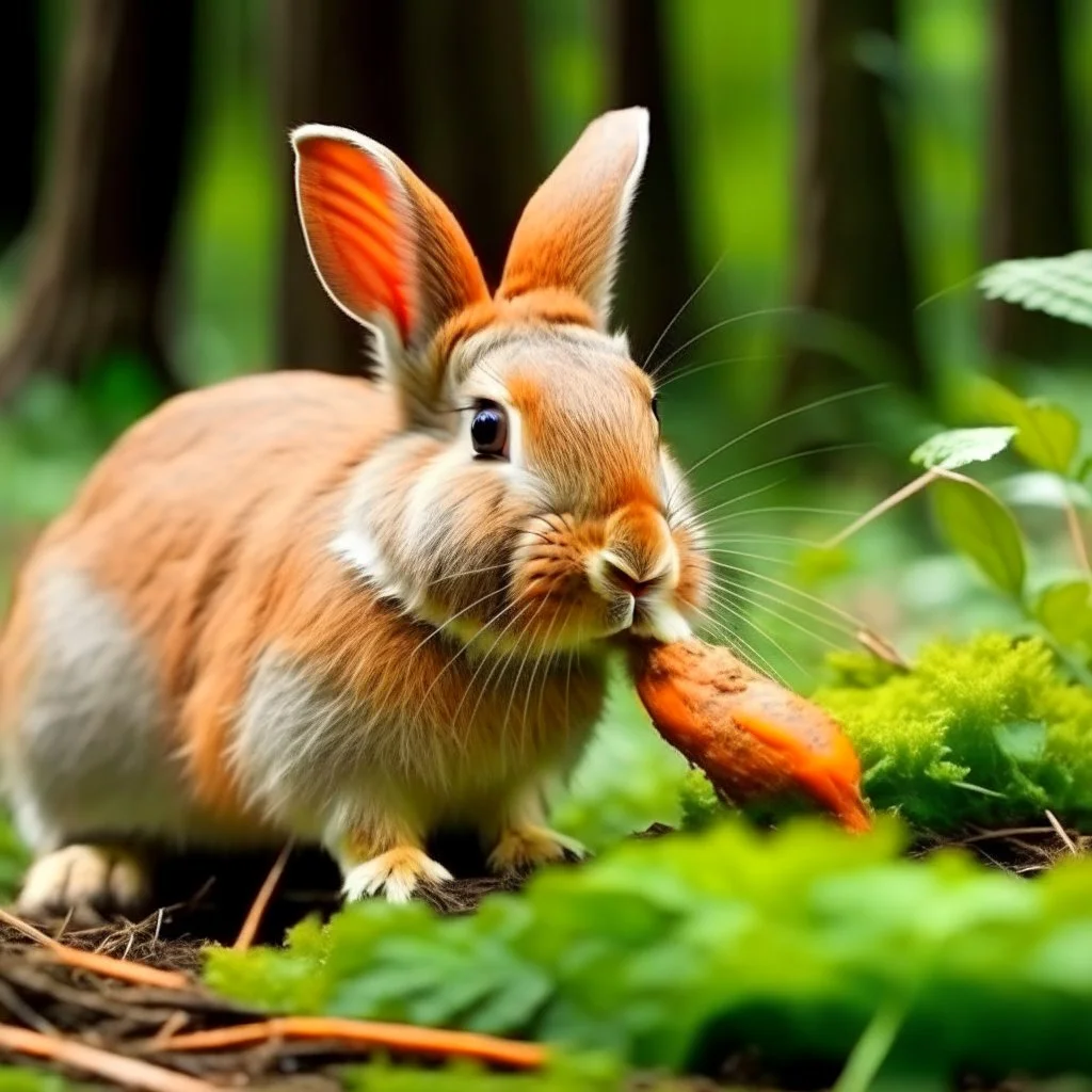 a rubbit eat carrot in the forest