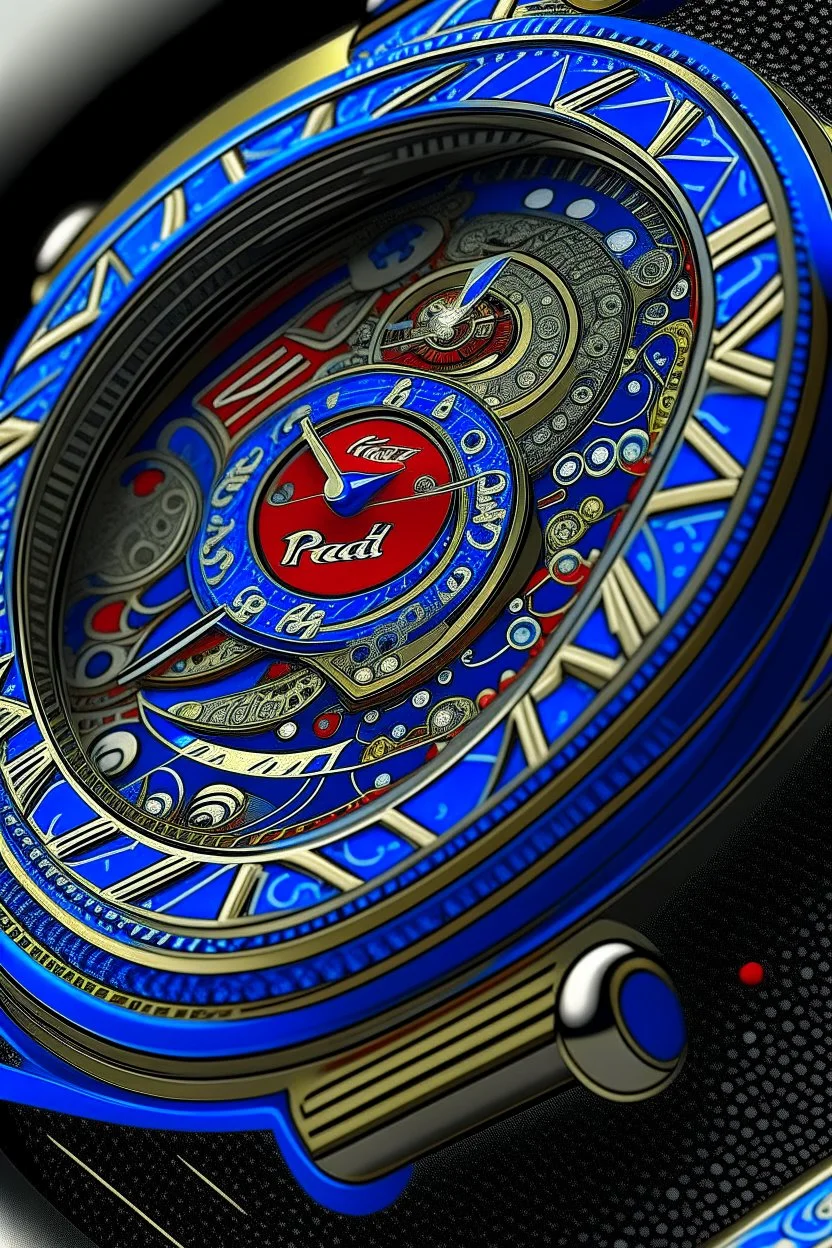 "Produce a digital artwork showcasing the intricate details of a Pepsi watch's dial, emphasizing its precision and craftsmanship."