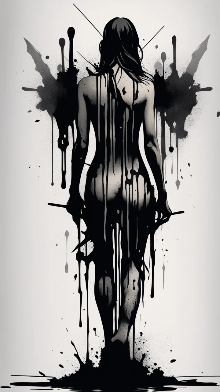 When The Darkness Comes in ink dripping art style , arrows in the back of your he figure