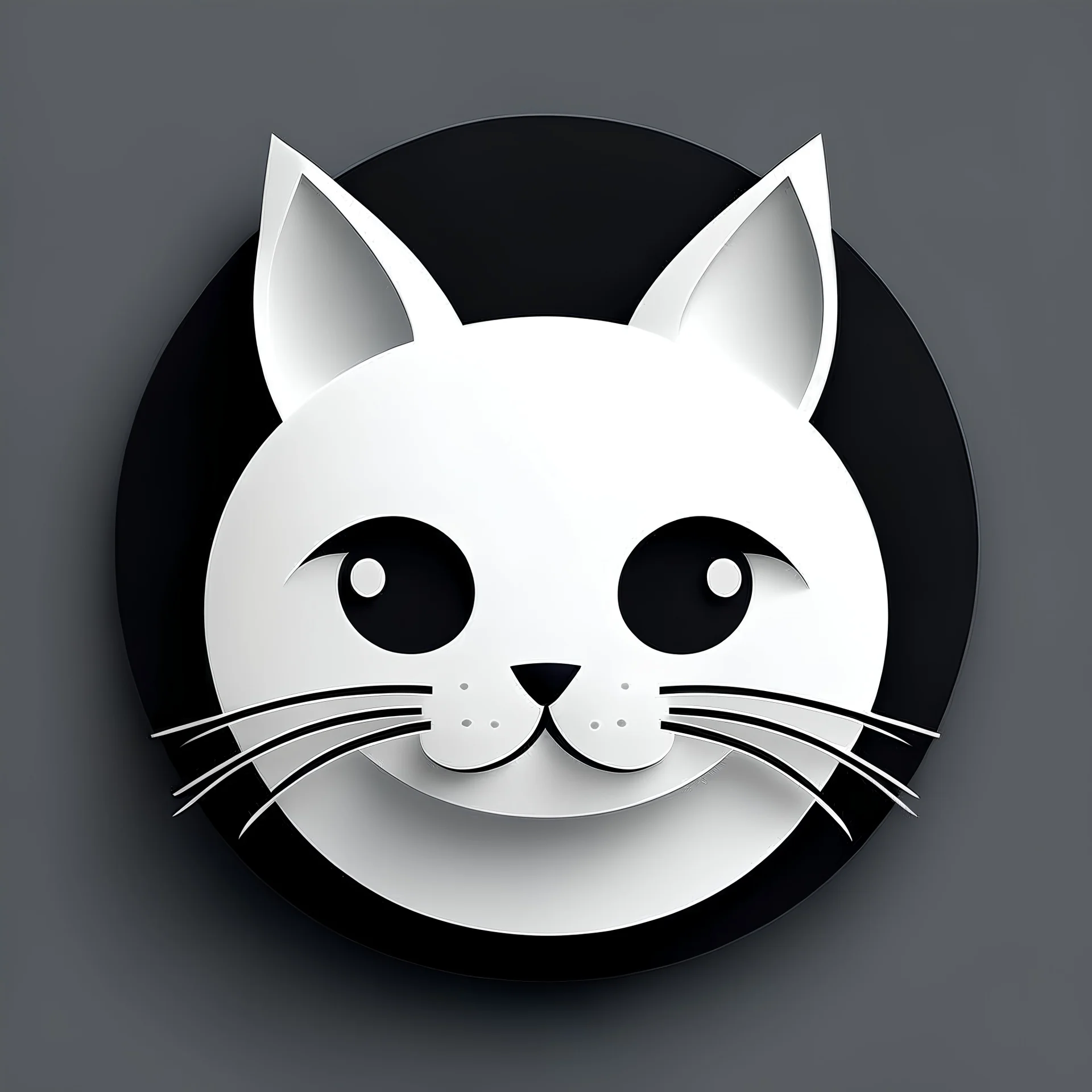 logo design, bunchy, 3d lighting, cute white cat, highly detailed face, cut off, symmetrical, friendly, minimal, round, simple, cute , only black