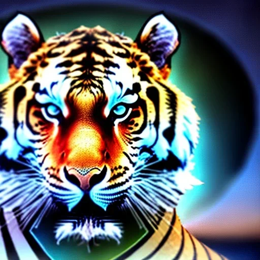 Tiger on burning sea