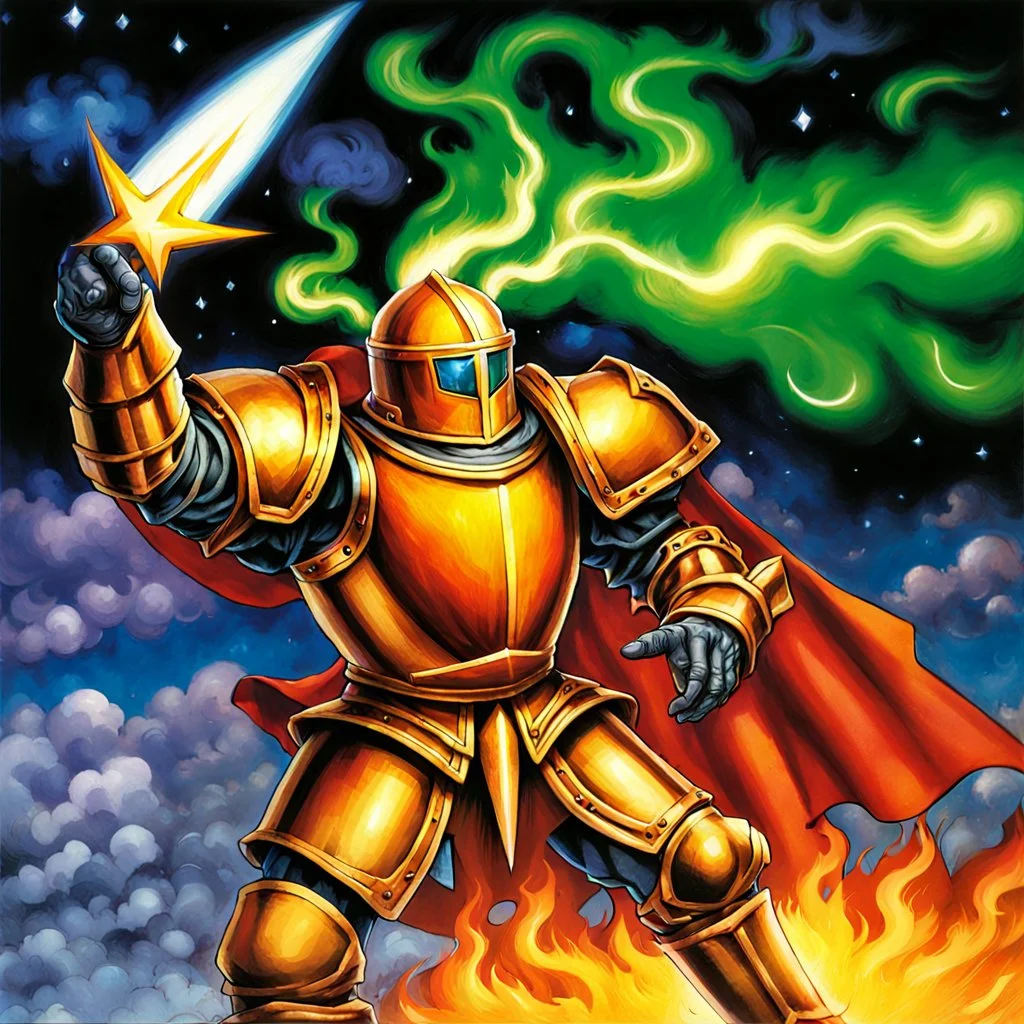 fantasy 90's tcg art of a flame knight