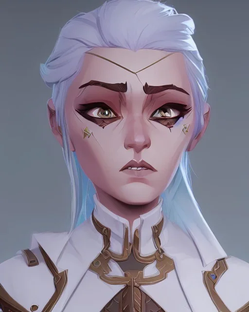 d&d character female cleric cheery armor white hair gold eyes