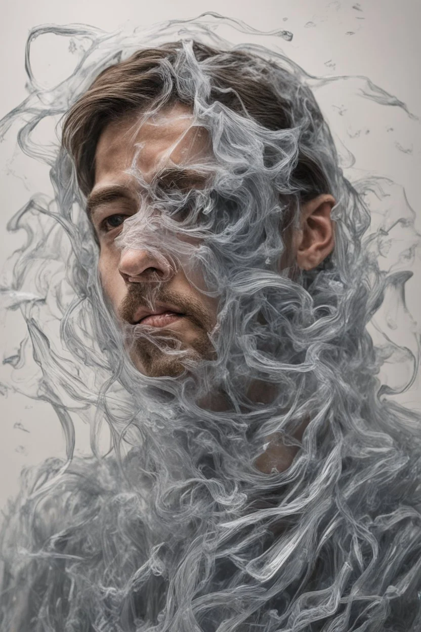 Capture the essence of anxiety through an art piece depicting a person's struggle with overwhelming pressures with a vacuumed plastic covering a person's face and he can't breath