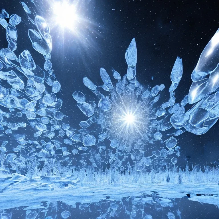 celestial, reflection, ice crystals, snow, icicles