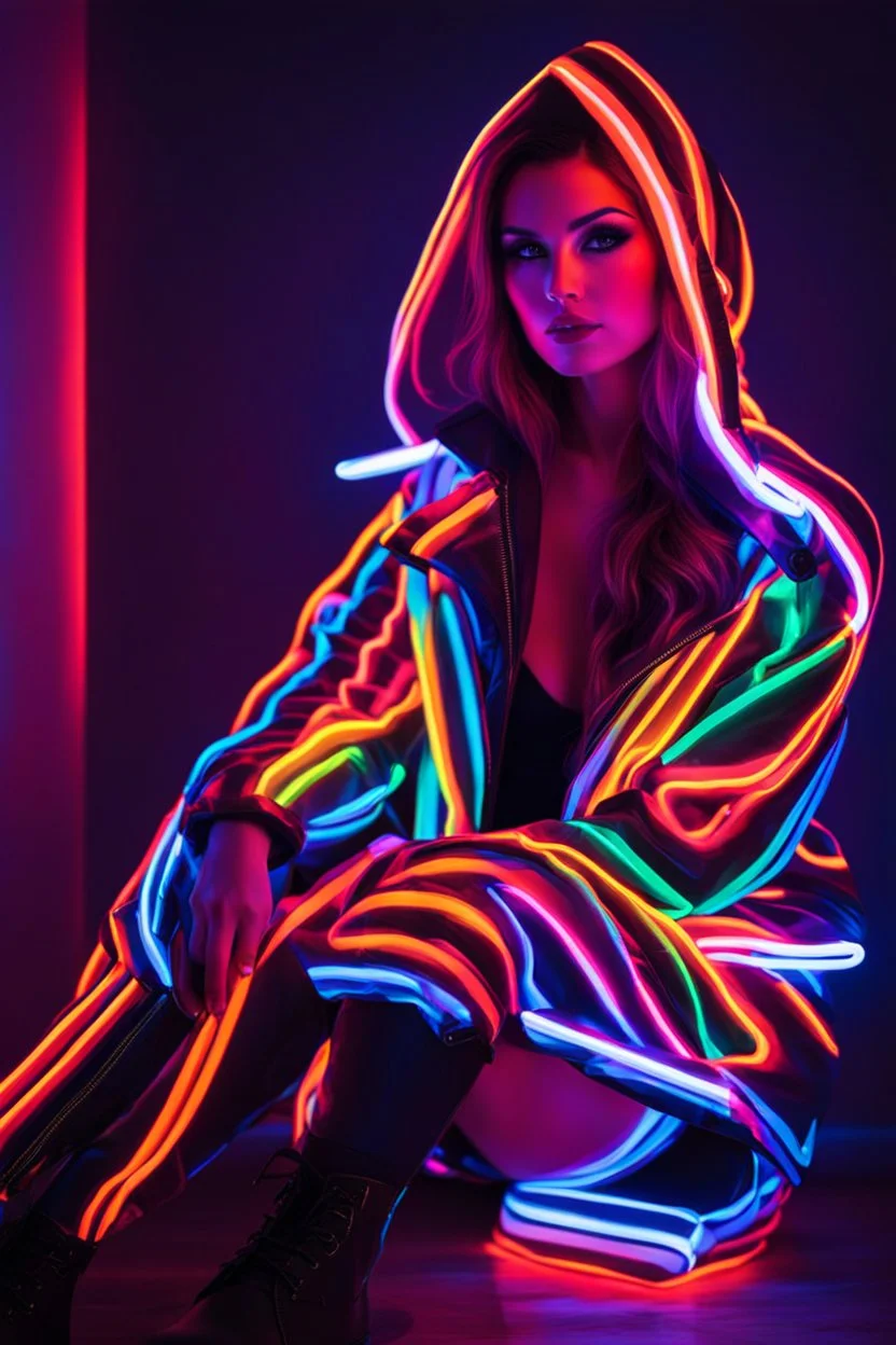 Full body body painting neons glowing colorsful art a sexy woman using jacket neons clothes pattern colorsful neon art, neon art style,colorful neons glowing ighting, neon glow concept art, blacklight poster, fashion neon light, neon background lighting, neon glowing electronic signs, neon glowing graffiti, background with neon lighting, made of neon light, cyber neon lighting, neon dark lighting, neon lighting, splashes of neon glowing