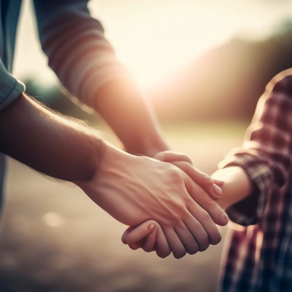 generate image man and woman holding hands in a romantic way