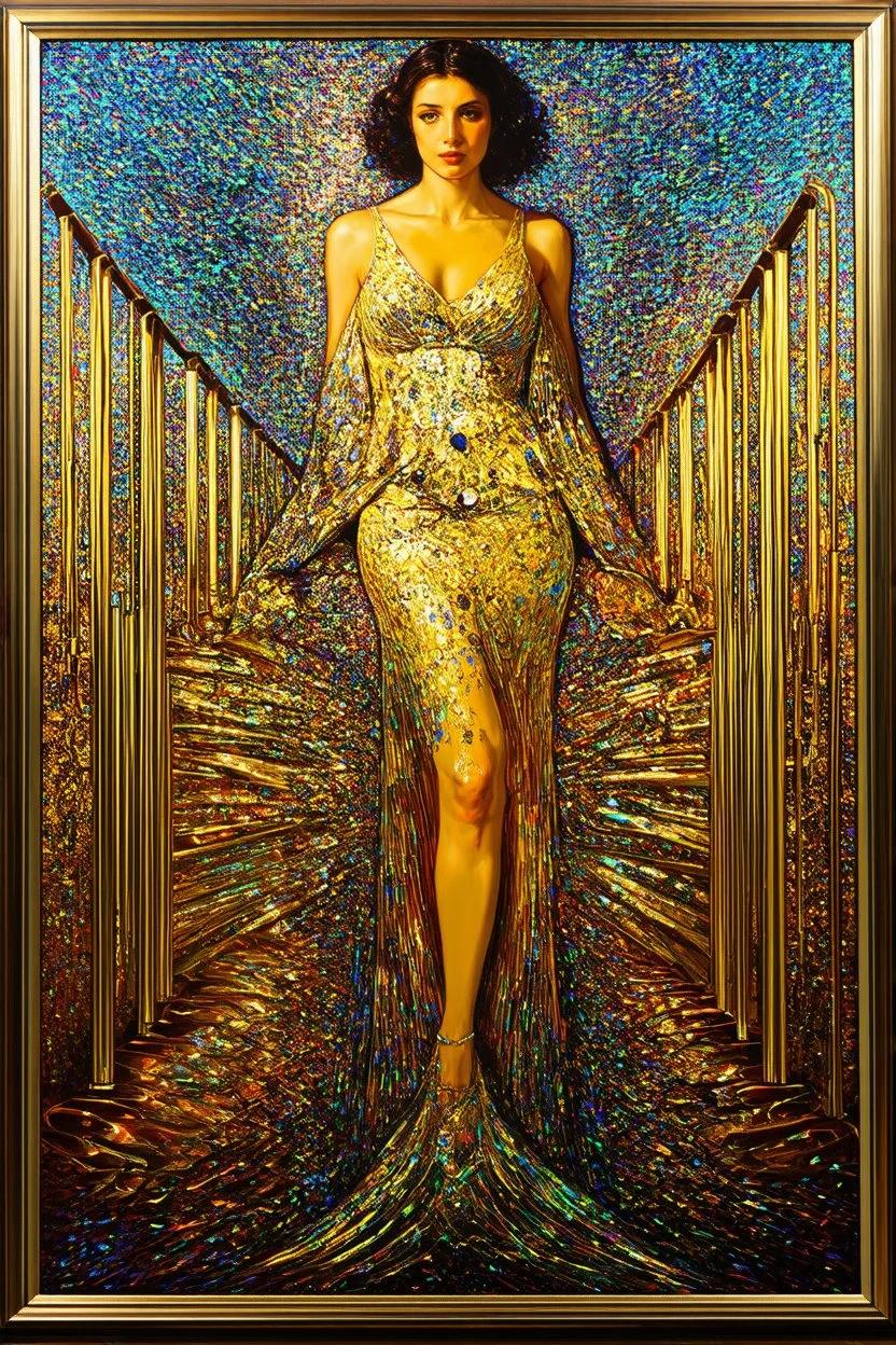 Taking the guardrails off the self; Art Deco inspired by Gustav Klimt; Golden Hour; Iridescent; Controversial; Supremely Detailed; Marvelous; Whimsical