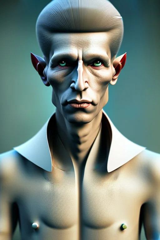 A photo realistic portrait of a stunning humanoid Alien prince, who is incredibly sad, 8k, 3d with depth of field hyper realistic