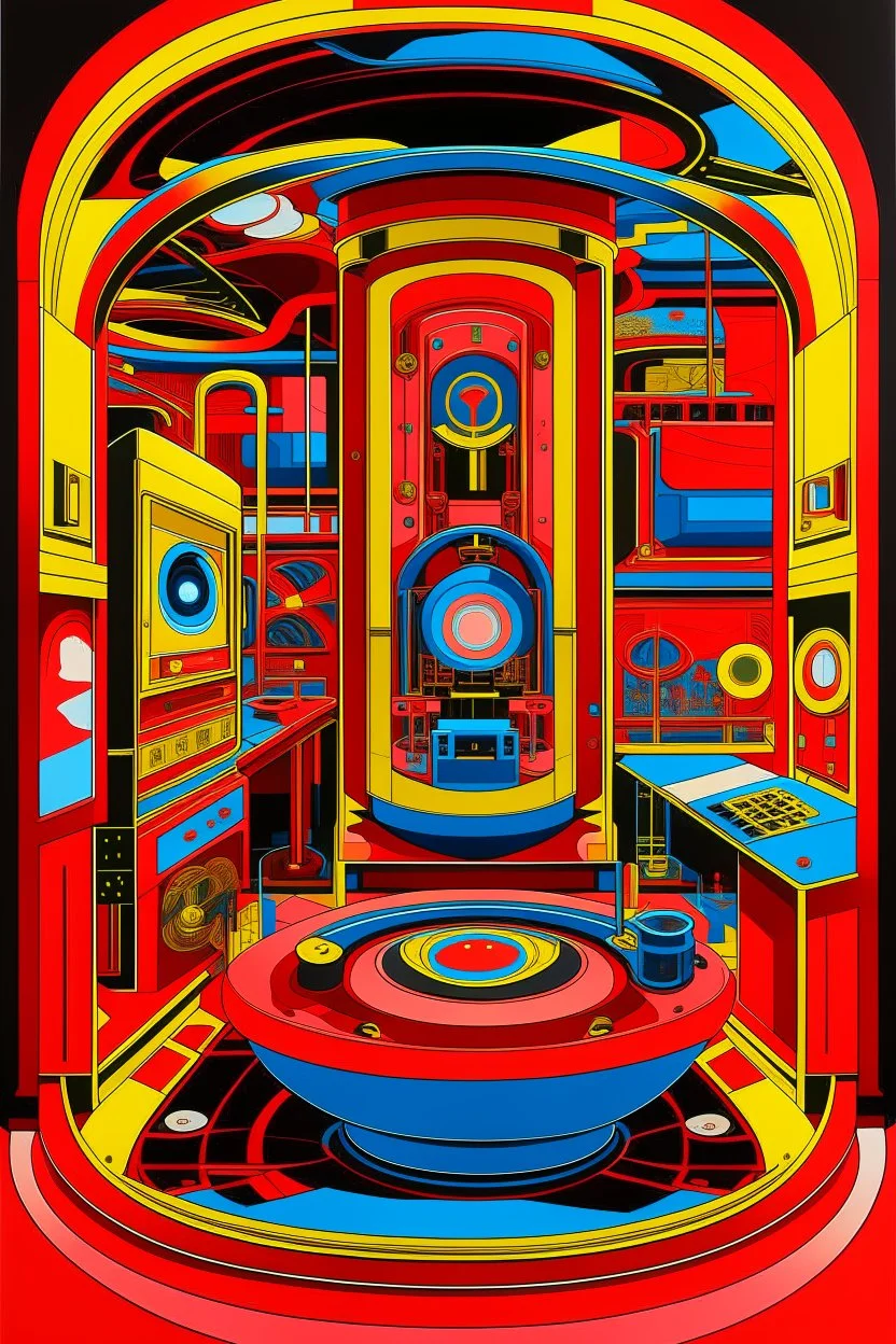 inside the machine in the style of Hiroshi Nagai