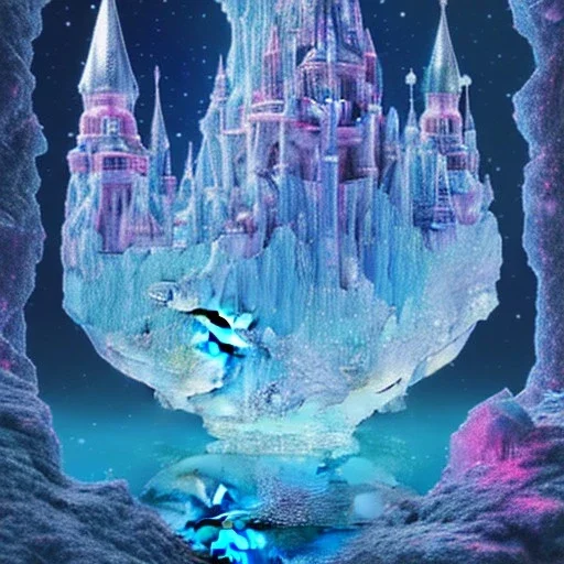 cristal angelic castle crystalline, blue,pink , cosmic, opalescent, gemstones, crystals, other worldly,water, rock, moss,bright, ice background, snow lake blue