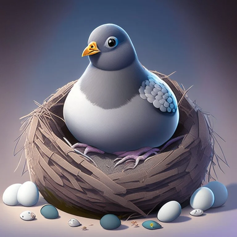 pigeon sitting on a nest with eggs, cute avatar